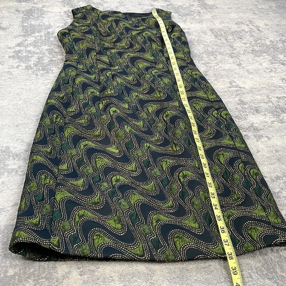 Lafayette 148 Metallic Shimmer Wave Shift Dress Green Black Gold Retro Mod Sz 2 - Picture 8 of 10